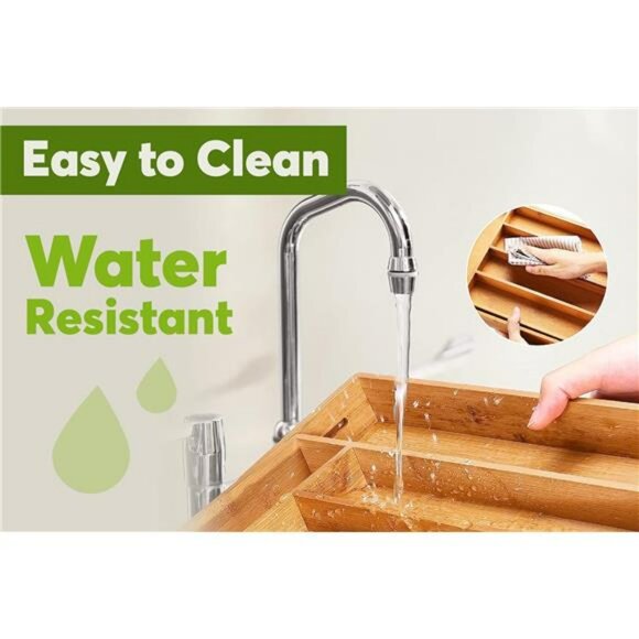 Expandable bamboo silverware drawer organizer utensil tray wood cutlery holder - Picture 7 of 8